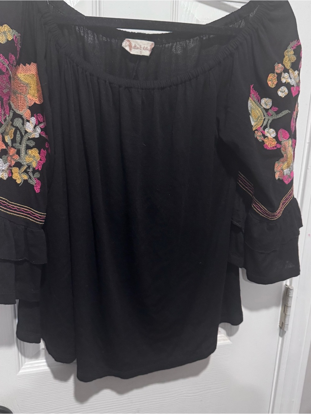 Altar’d State Black Embroidered Off Shoulder Boho Peasant Blouse Size S